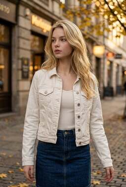 White House Black Market Women's White Denim Trucker Jacket